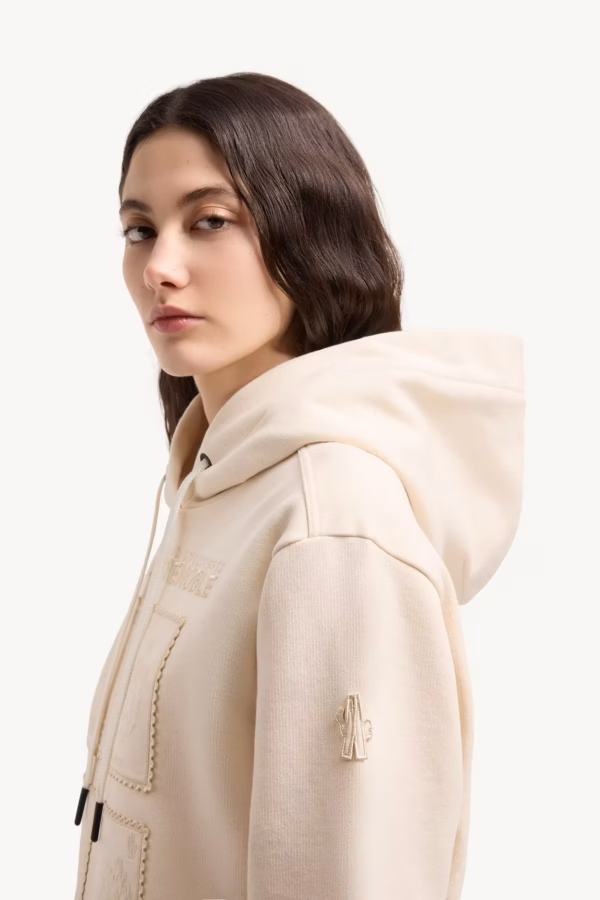 植物貼片棉質連帽衫-女士-象牙白色-moncler-1 Moncler Grenoble 植物貼片棉質連帽衫