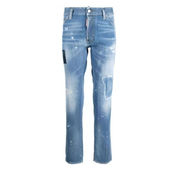 產品工作區域 1 拷貝 DSQUARED2 SS23 藍色做舊潑漆直筒牛仔褲